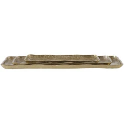 Artisan Textured Light Antique Gold Trays, Set Of 3