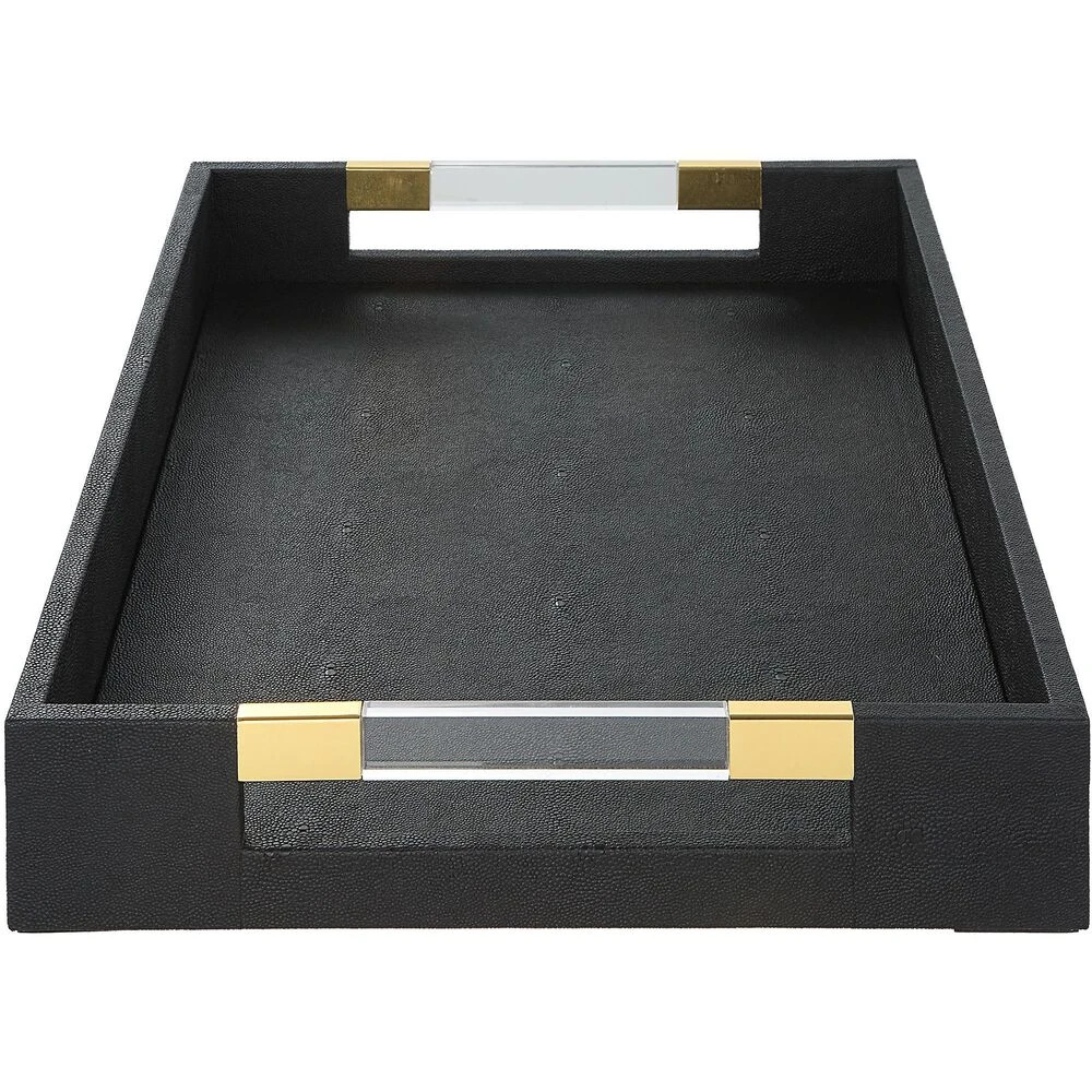 Wessex Black Faux Shagreen With Acrylic And Brass Tray 5 Wessex Black Faux Shagreen With Acrylic And Brass Tray - Image 3