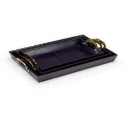 Wildwood Midnight Blue/Antique Brass Trays, Set Of 3