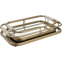 Rosea Brushed Gold With Natural Rope Trays, Set Of 2 -Tristen shop acc 104271 18014 a2 angle
