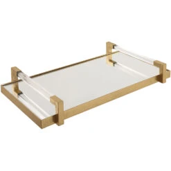 Deki Antiqued Gold Leaf And Clear Acrylic Mirrored Tray -Tristen shop acc 104399 18083 a1 angle