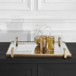 Deki Antiqued Gold Leaf And Clear Acrylic Mirrored Tray -Tristen shop acc 104399 18083 a beauty front
