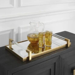 Deki Antiqued Gold Leaf And Clear Acrylic Mirrored Tray -Tristen shop acc 104399 18083 b