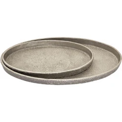 Oval Pebble Antique Nickel Tray, Set Of 2
